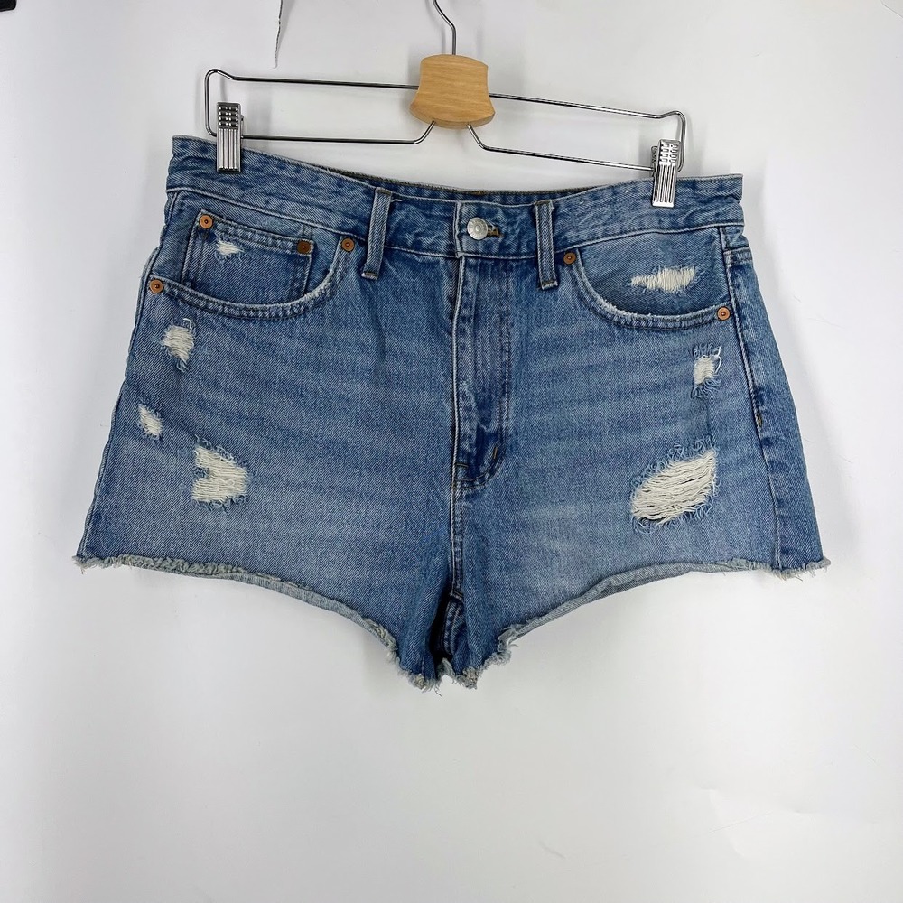 Madewell Relaxed Denim Shorts Womens 29 Medium Wash Distressed Raw Hem High Rise